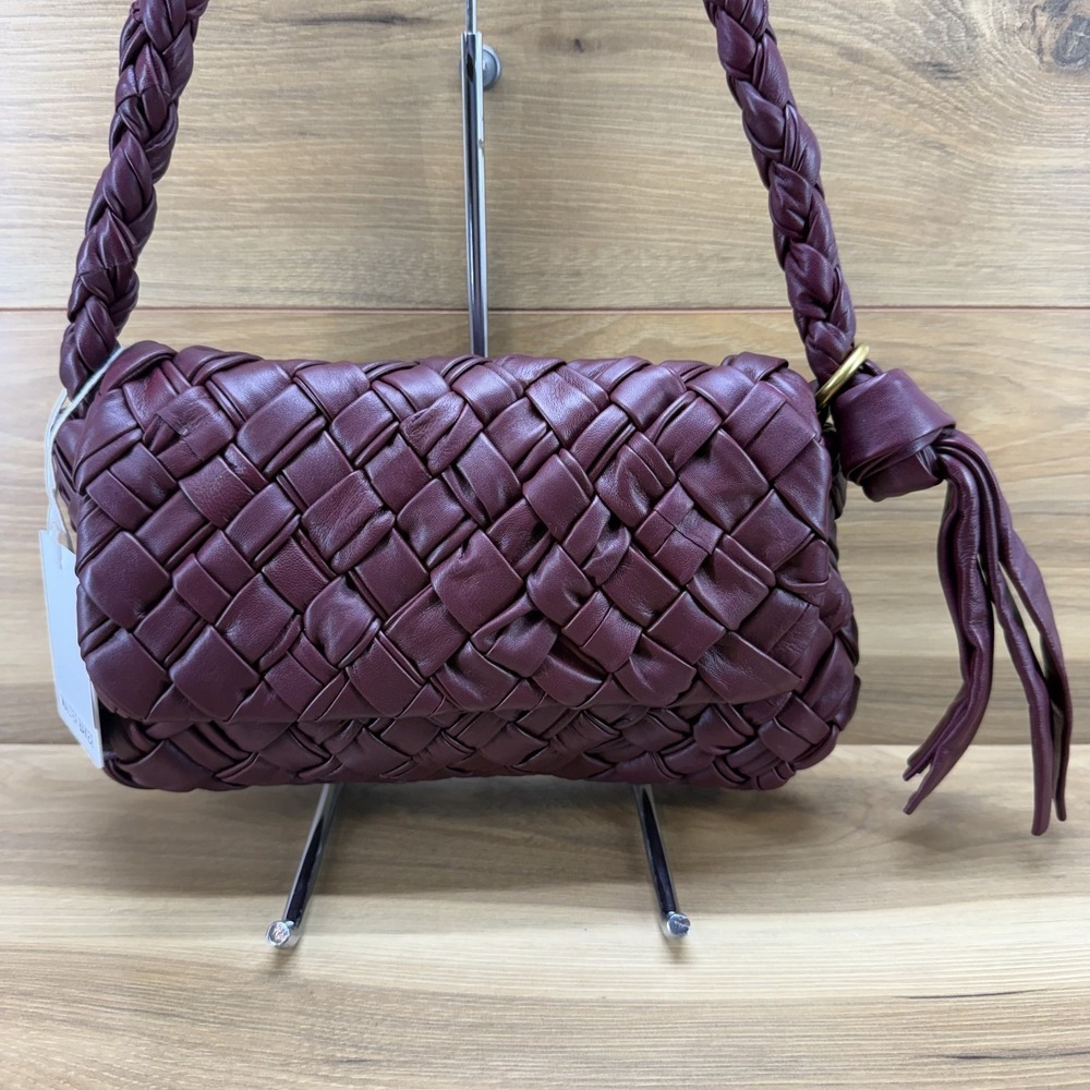 Walter Baker Halston Flap Shoulder Bag Woven Leather Black Jam $498 Minimalist - Picture 2 of 8